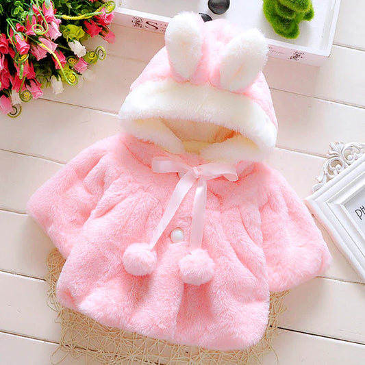 Baby / Toddler Adorable Rabbit Ear Decor Pompon Solid Hooded Coat - Flash Delivery