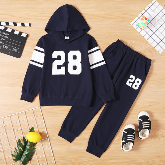 2 piece Kid Boy Number Print Hoodie and Elasticized Pants with Pocket Sporty Set - Flash Delivery