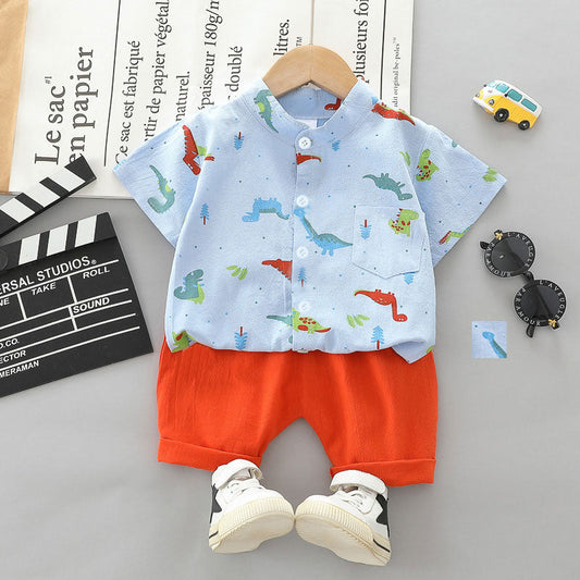 2pcs Toddler Boy Playful Dinosaur Print Shirt and Shorts Set-Global
